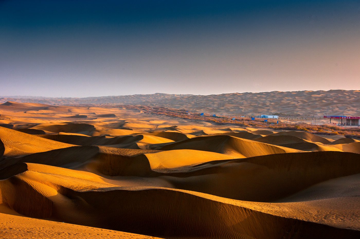 Sunset view at Taklamkan desert silk road